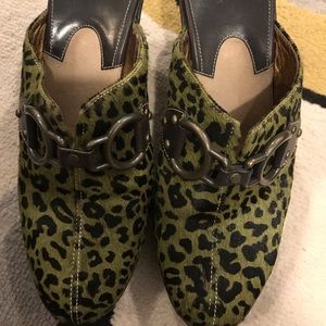 Cole Haan Green Leopard Clogs